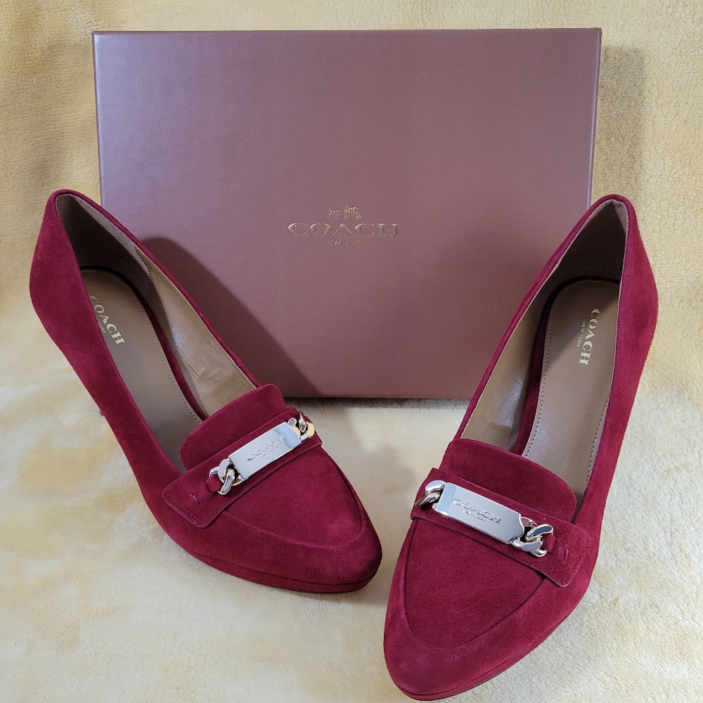 NWT COACH Garden Suede & Leather Black Cherry Heels Size 9.5 M
